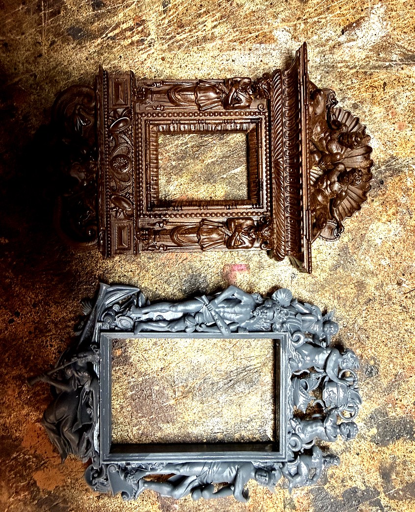Carved baroque picture frames finished and unprimed — 1:12 scale resin miniature — Northside Modelworks